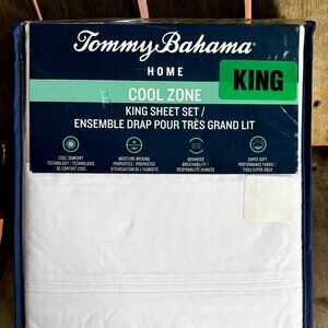Tommy Bahama Cool Zone White 100% Cotton King Size Sheet Set Deep Fit